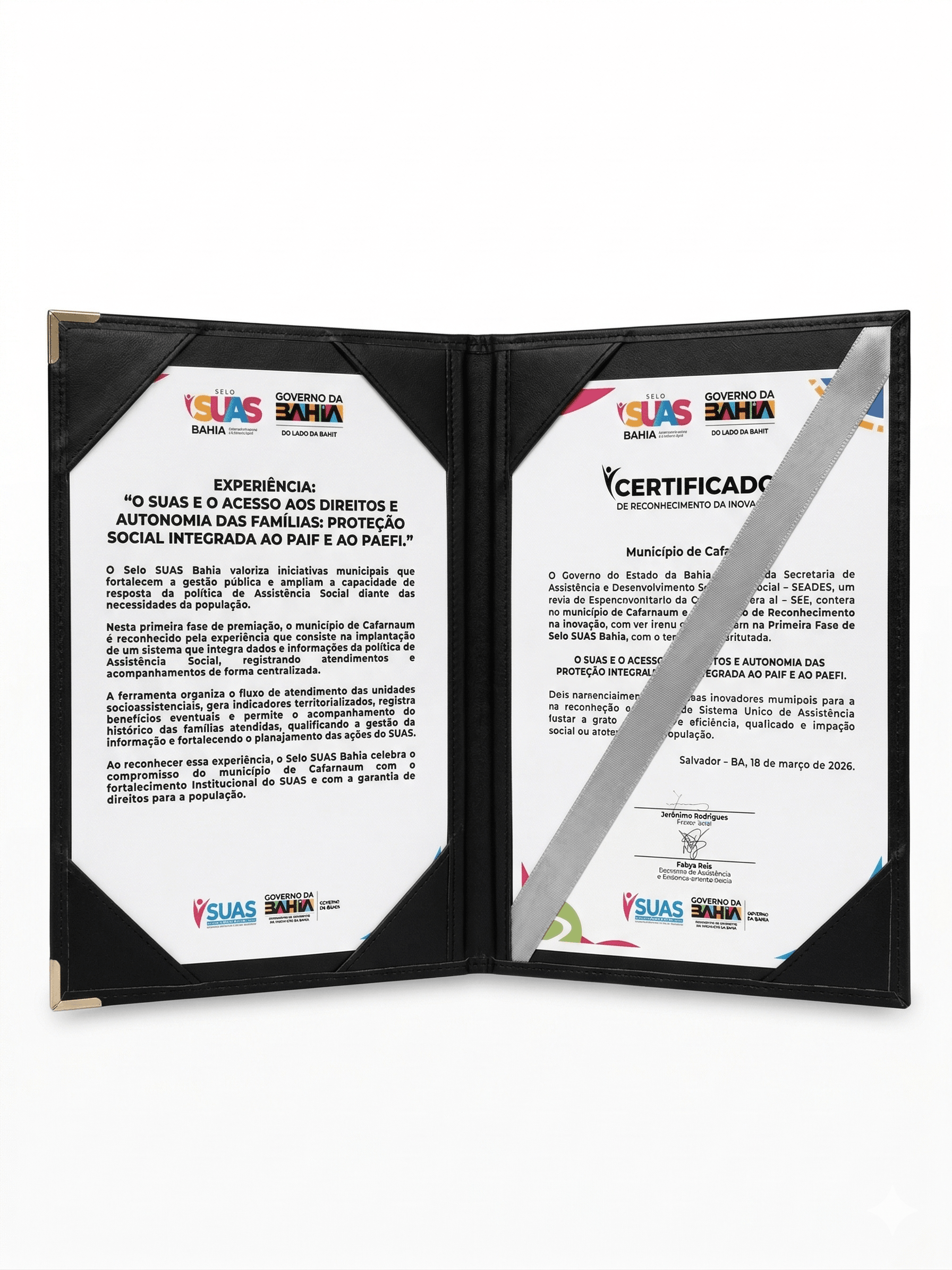 Certificado Selo SUAS Bahia 2026 — Cafarnaum-BA