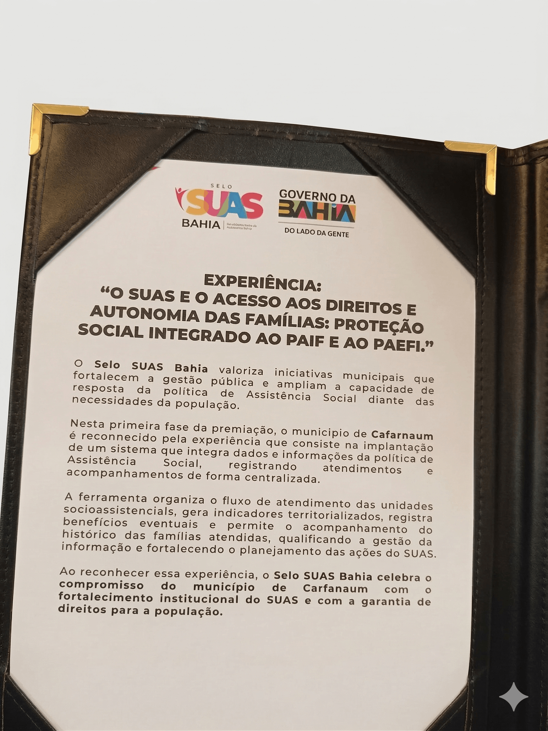 Experiência Selo SUAS Bahia 2026 — Cafarnaum-BA